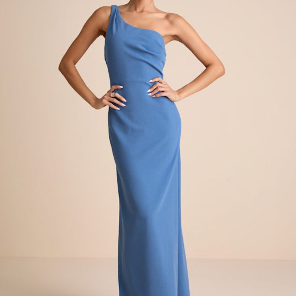 NWT Lulus Maevyn Blue Cowl Back Column Maxi Dress - Size S